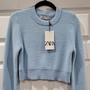 NWT Zara pale blue cropped fuzzy sweater